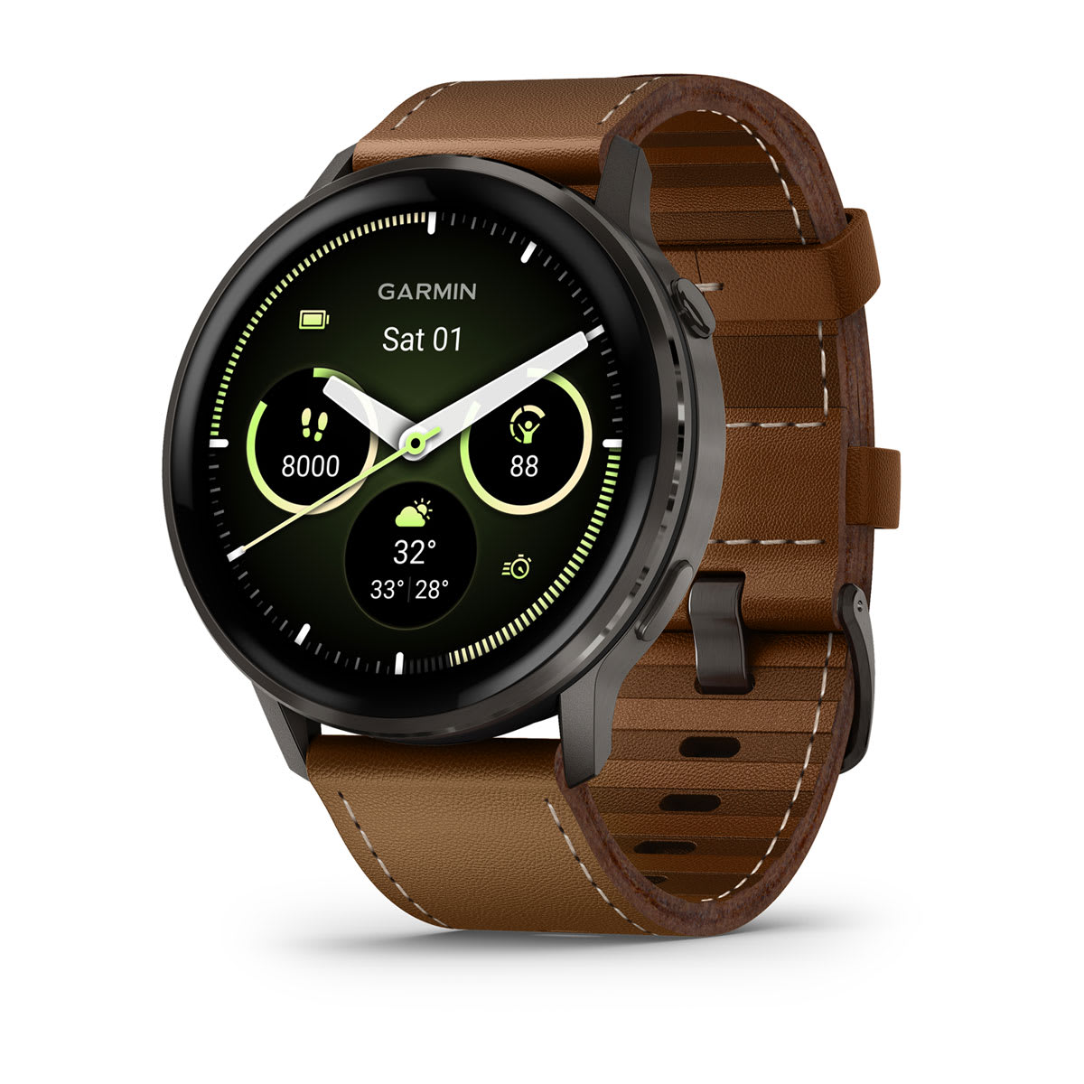 Garmin Venu 4 GPS Smartwatch 45mm - Slate/Black + Brown Leather Band