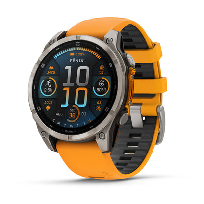 Garmin fenix 8 47mm AMOLED Sapphire GPS Smartwatch - Bare Titanium/Spark Orange