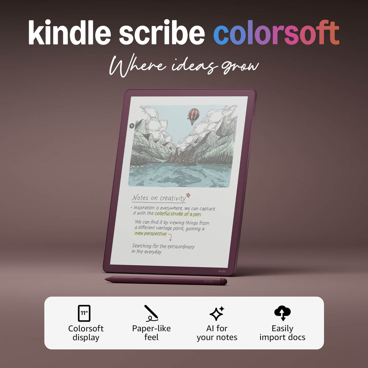 Amazon Kindle Scribe Colorsoft 64GB 11" Color E-Reader & Notebook with Premium Pen - Fig