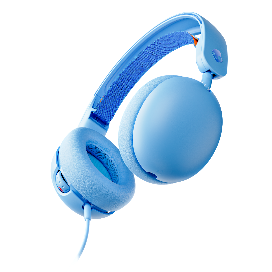 Skullcandy Grom Over-Ear Wired Headphones for Kids, Volume-Limiting, Share Audio Port, Microphone, Work with Bluetooth Devices and Computers - Surf Blue