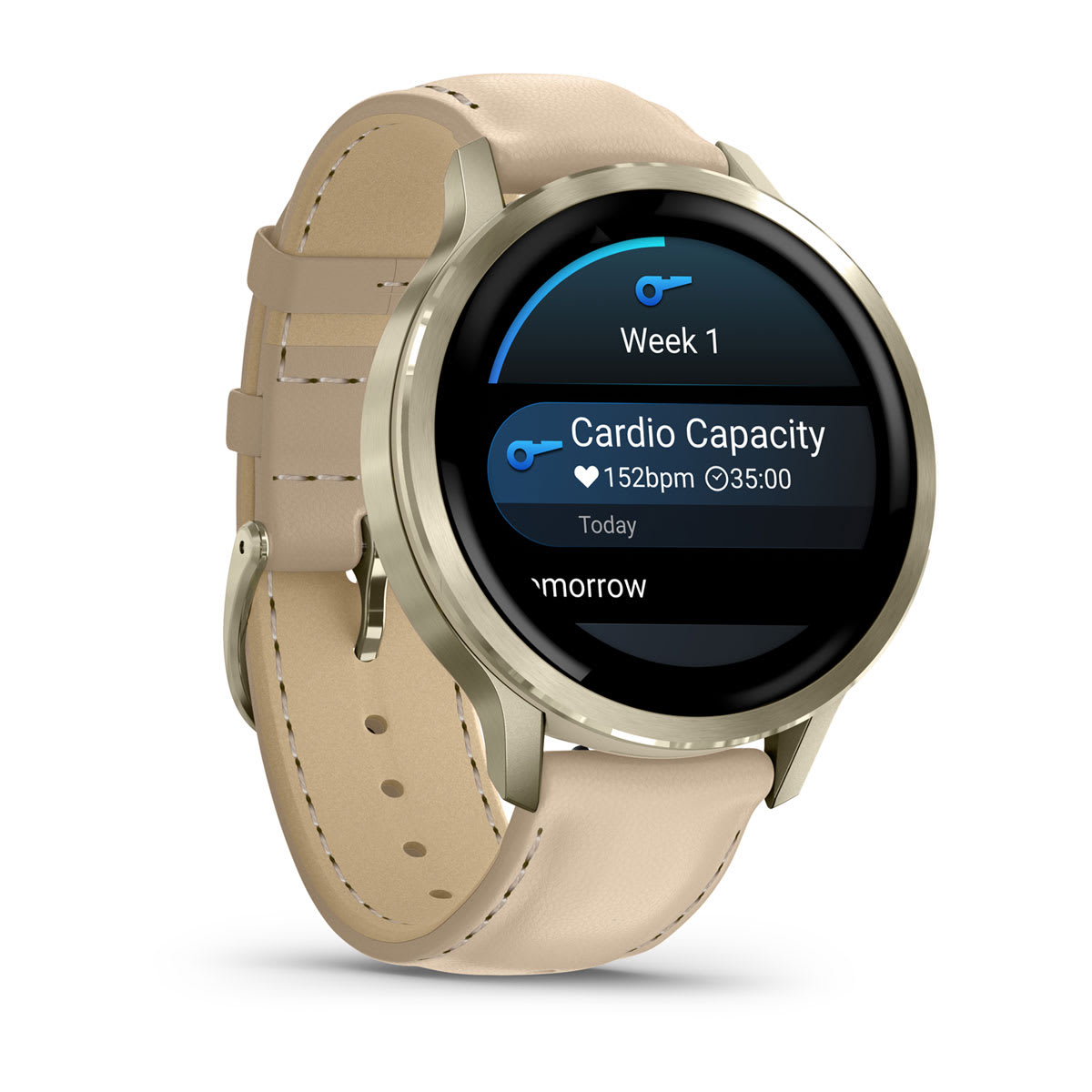 Garmin Venu 4 GPS Smartwatch 41mm - Lunar Gold/Bone + Light Sand Leather Band