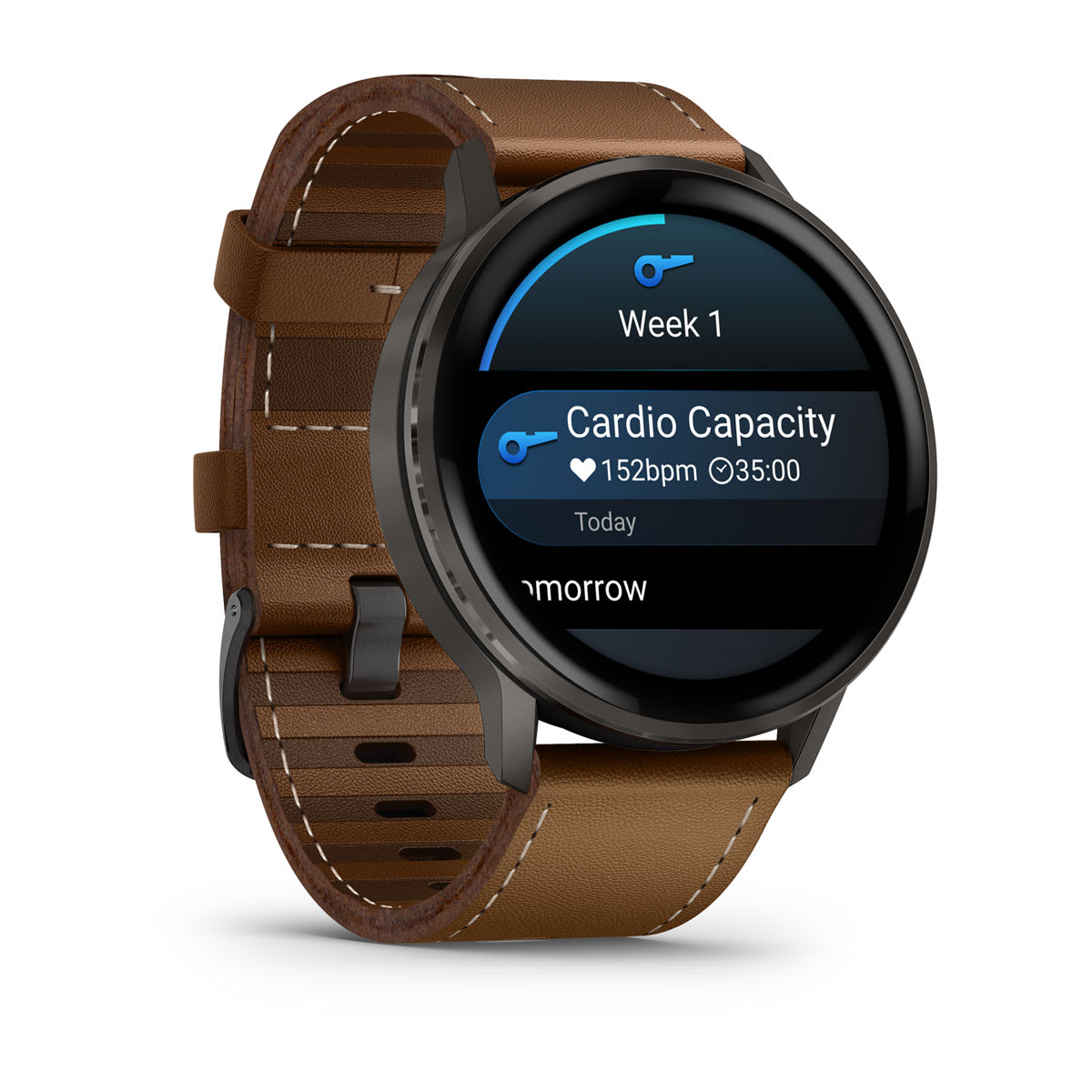 Garmin Venu 4 GPS Smartwatch 45mm - Slate/Black + Brown Leather Band