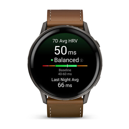 Garmin Venu 4 GPS Smartwatch 45mm - Slate/Black + Brown Leather Band