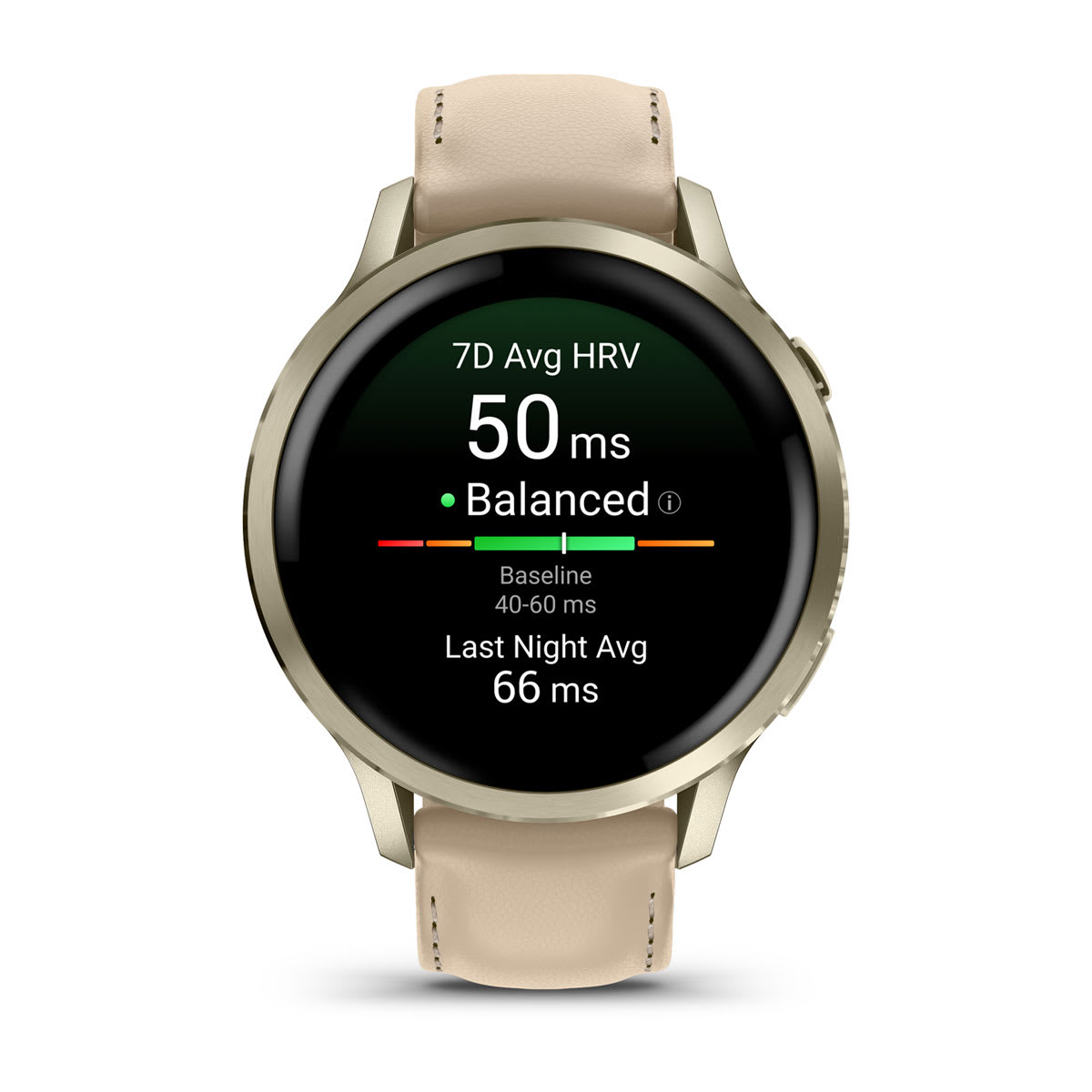 Garmin Venu 4 GPS Smartwatch 41mm - Lunar Gold/Bone + Light Sand Leather Band