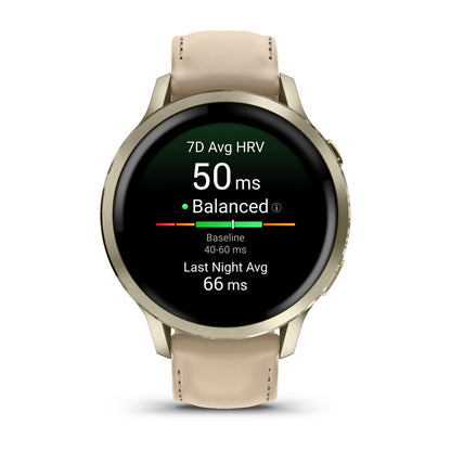 Garmin Venu 4 GPS Smartwatch 41mm - Lunar Gold/Bone + Light Sand Leather Band